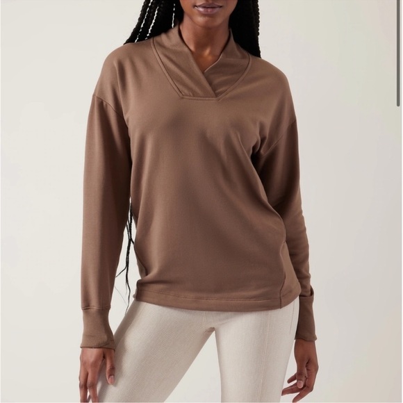 Athleta Tops - Athleta Clarity V-Neck Sweatshirt Rustic Beige